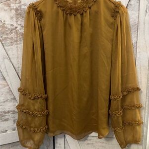 Ann Taylor Mustard Ruffle Blouse